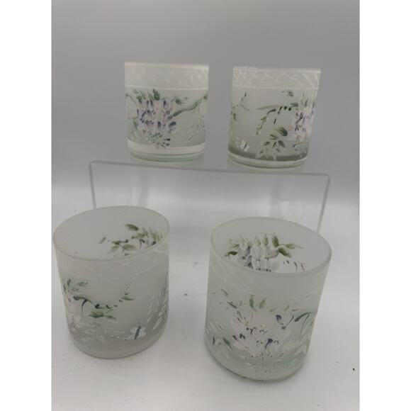 Frosted Glass Lot Of 4 Lilac Flowers And Lattice Pattern - Picture 1 of 8